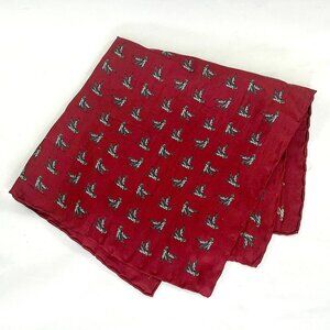 Vintage Burgundy Silk Pocket Square with Mallards